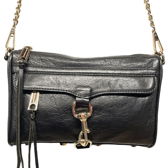 EUC Rebecca Minkoff Mini M.A.C. Crossbody Black Genuine Leather Gold Hardware - Picture 6 of 16